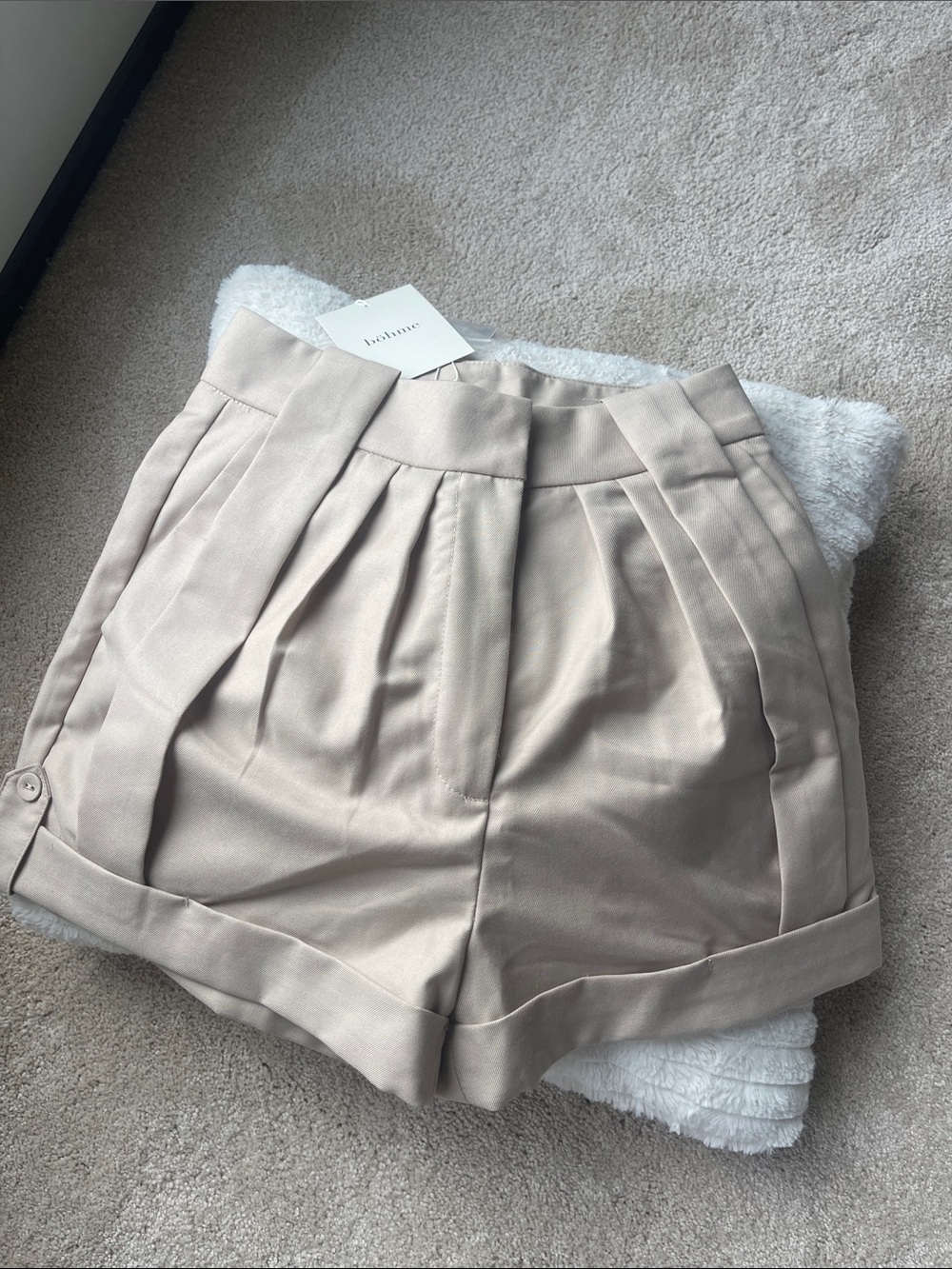 bohme Neutral Beige Pleated Shorts